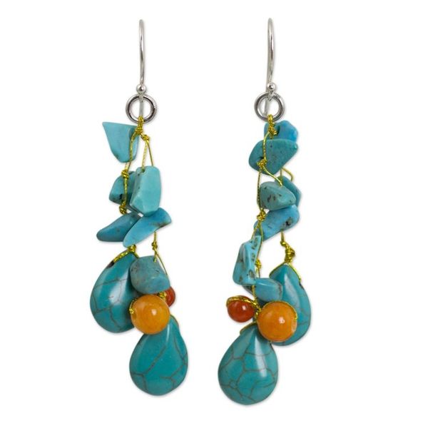 Alternate image for Unique Turquoise Colored Handcrafted Earrings with Carnelian Tropical Sea