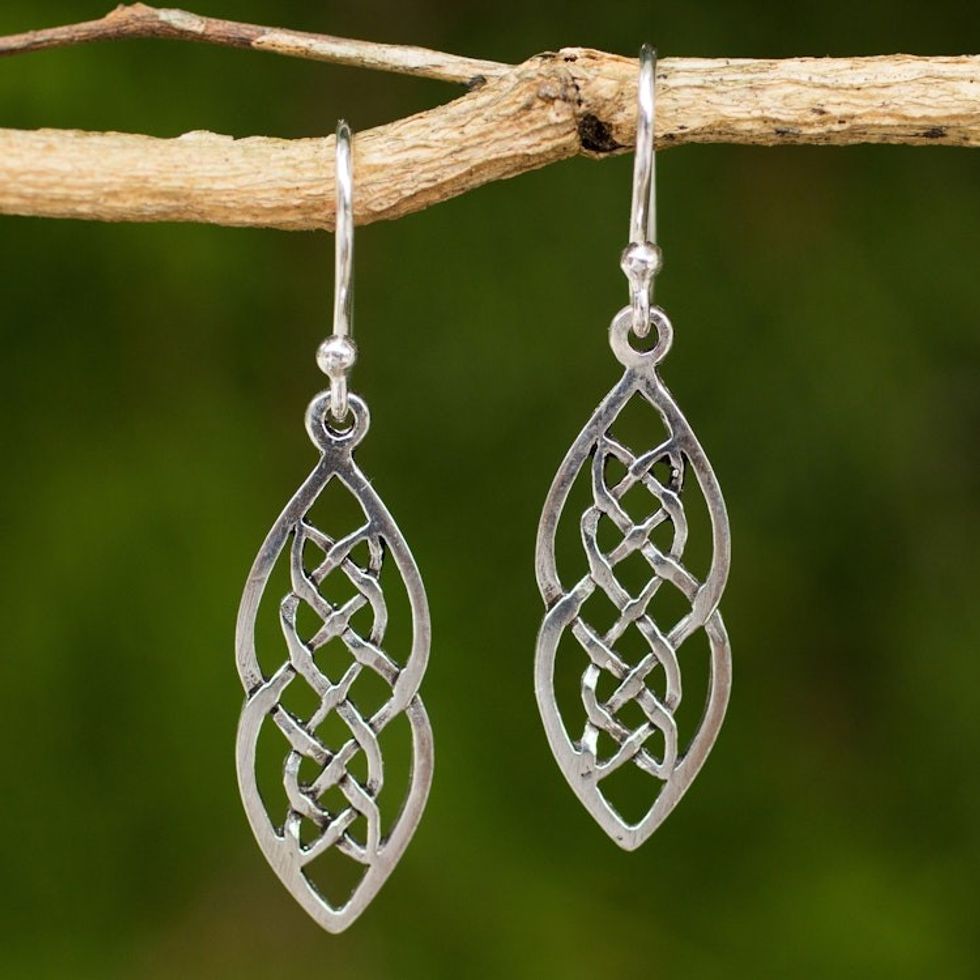 Hand Crafted Thai Celtic Theme Sterling Silver Earrings 'Celtic Braid'