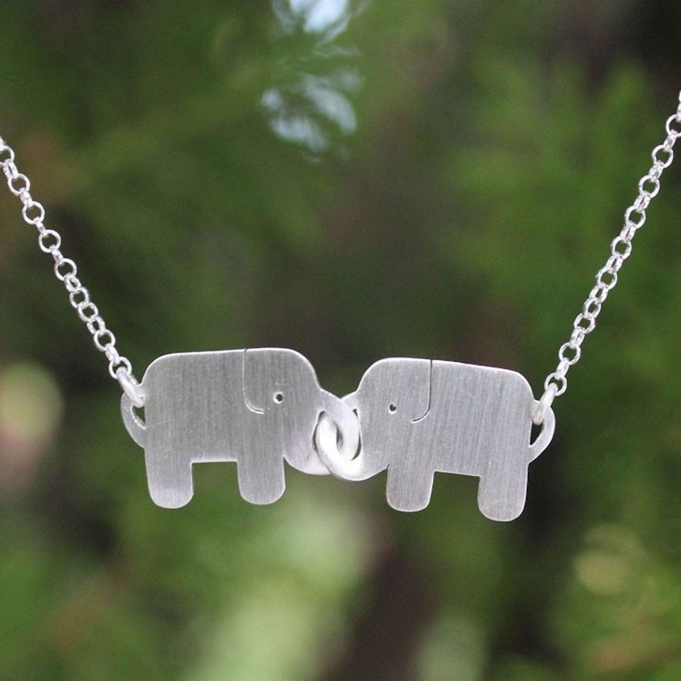 Unique Sterling Silver Pendant Necklace 'Elephant Friendship'