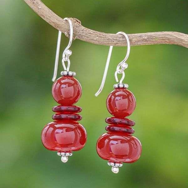 Alternate image for Carnelian Beaded Dangle Earrings from Thailand Fiery Memory