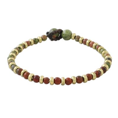 Alternate image for Unakite Red Jasper Brass Beaded Adjustable Bracelet Mystic Field