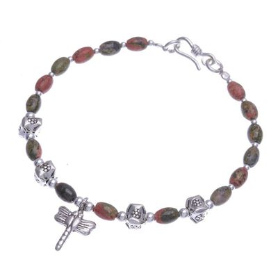 Alternate image for Dragonfly Charm 950 Silver and Unakite Bracelet Divine Dragonfly