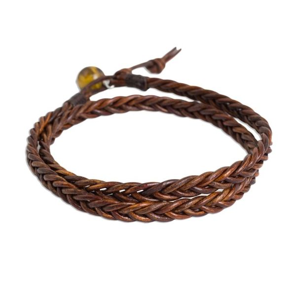 Alternate image for Mens Hand Braided Brown Leather Wrap Bracelet Double Cinnamon