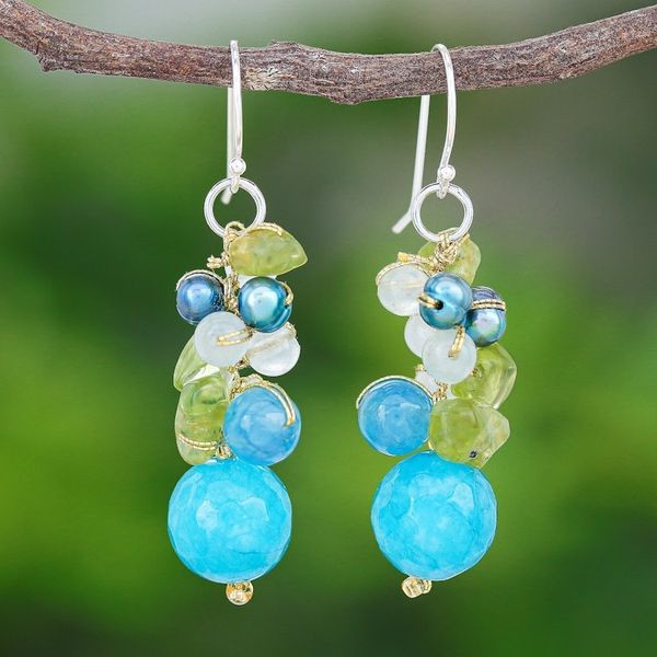 Alternate image for Peridot and Cultured Pearl Dangle Earrings Earth from Space