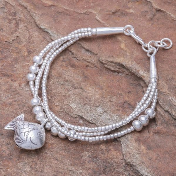 Alternate image for Thai Karen Hill Tribe Silver Goldfish Bracelet with a Bell Singing Karen Goldfish