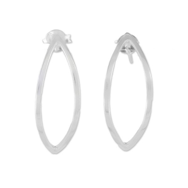 Alternate image for Thai Sterling Silver Lotus Flower Motif Drop Earrings Resplendent Lotus Petals