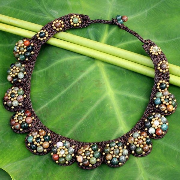 Alternate image for Agate and Brass Hand Crocheted Necklace Daisy Melody