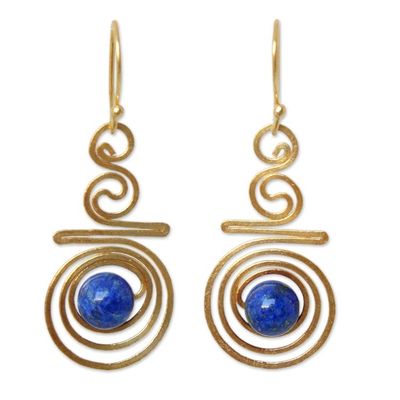 Alternate image for Hand Crafted Lapis Lazuli and 24k Gold Plated Brass Earrings Follow the Dream