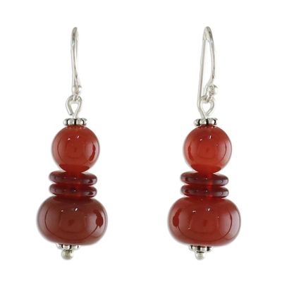 Alternate image for Carnelian Beaded Dangle Earrings from Thailand Fiery Memory