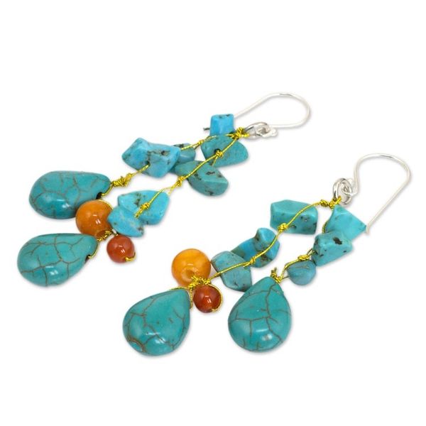 Alternate image for Unique Turquoise Colored Handcrafted Earrings with Carnelian Tropical Sea