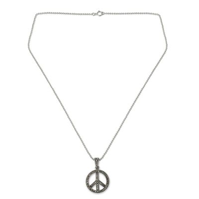 Alternate image for Sterling Silver 925 and Marcasite Peace Sign Necklace The Peace Sign
