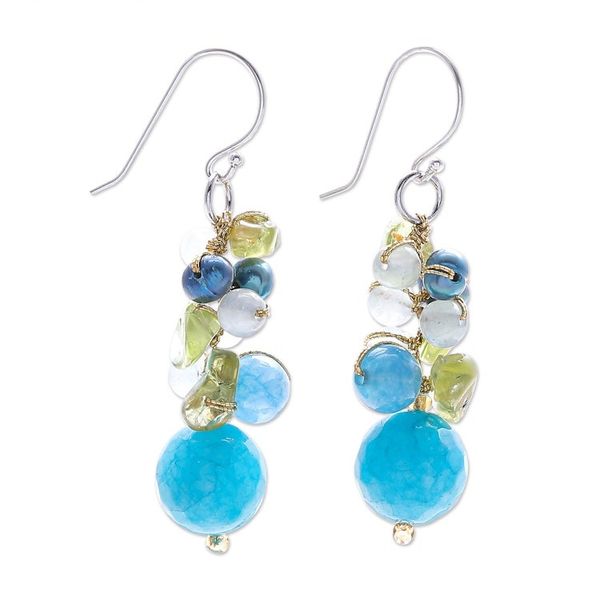 Alternate image for Peridot and Cultured Pearl Dangle Earrings Earth from Space