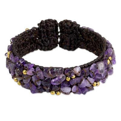 Alternate image for Brown Crocheted Cuff Bracelet with Amethyst Beading Violet Twilight