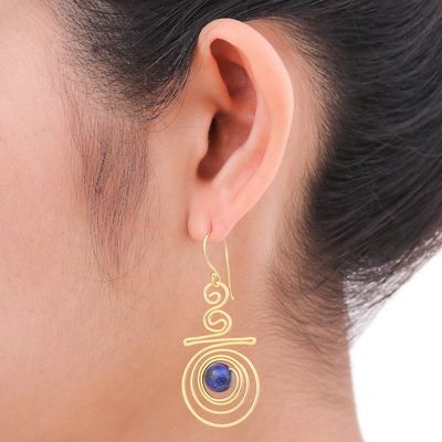 Alternate image for Hand Crafted Lapis Lazuli and 24k Gold Plated Brass Earrings Follow the Dream