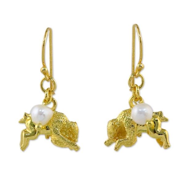 Alternate image for Gold Plated Cultured Pearl Taurus Earrings from Thailand Radiant Taurus