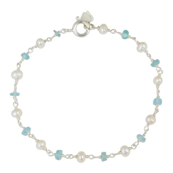 Alternate image for Handmade Apatite and Cultured Pearl Link Bracelet Morning Blue