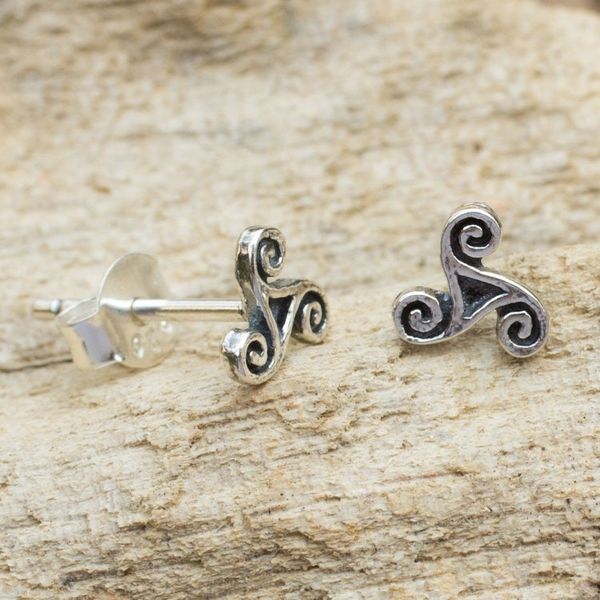 Alternate image for Celtic Inspired Artisan Crafted Silver Spiral Stud Earrings Celtic Spiral