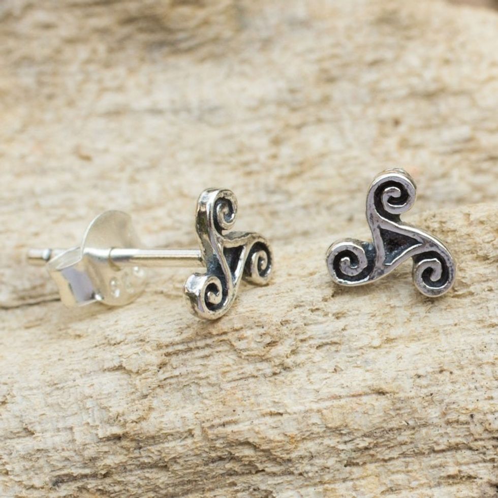 Celtic Inspired Artisan Crafted Silver Spiral Stud Earrings 'Celtic Spiral'
