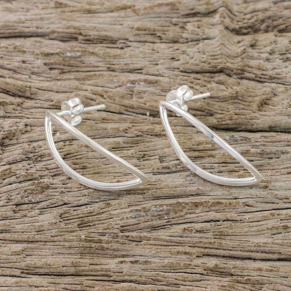 Alternate image for Thai Sterling Silver Lotus Flower Motif Drop Earrings Resplendent Lotus Petals