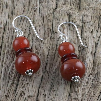 Alternate image for Carnelian Beaded Dangle Earrings from Thailand Fiery Memory