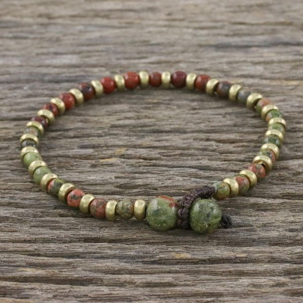 Alternate image for Unakite Red Jasper Brass Beaded Adjustable Bracelet Mystic Field