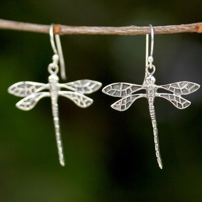 Alternate image for Dragonfly Sterling Silver Dangle Earrings from Thailand Skyward Wanderers