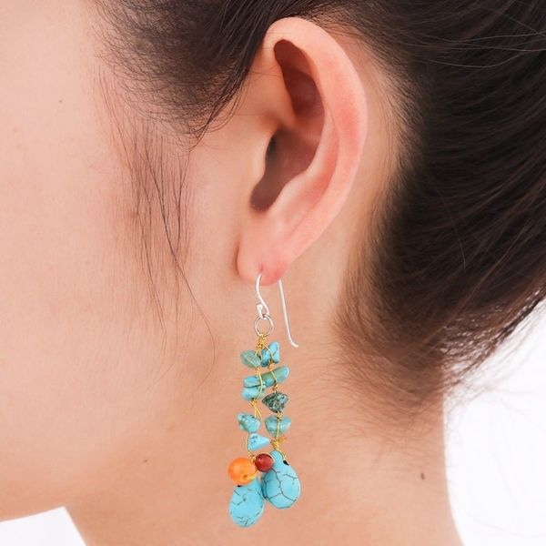 Alternate image for Unique Turquoise Colored Handcrafted Earrings with Carnelian Tropical Sea