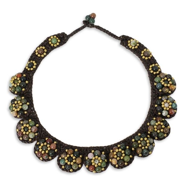 Alternate image for Agate and Brass Hand Crocheted Necklace Daisy Melody