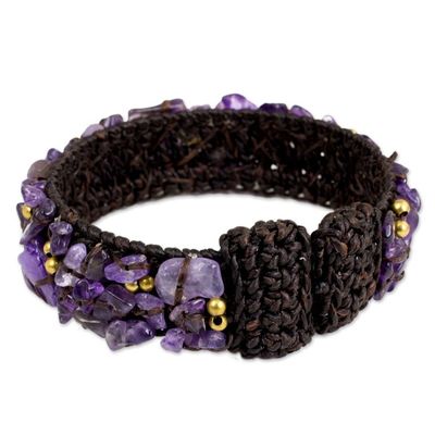 Alternate image for Brown Crocheted Cuff Bracelet with Amethyst Beading Violet Twilight
