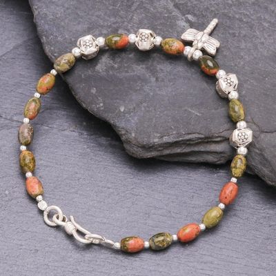 Alternate image for Dragonfly Charm 950 Silver and Unakite Bracelet Divine Dragonfly