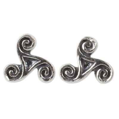 Alternate image for Celtic Inspired Artisan Crafted Silver Spiral Stud Earrings Celtic Spiral