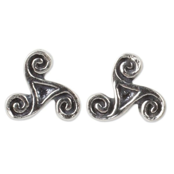 Alternate image for Celtic Inspired Artisan Crafted Silver Spiral Stud Earrings Celtic Spiral