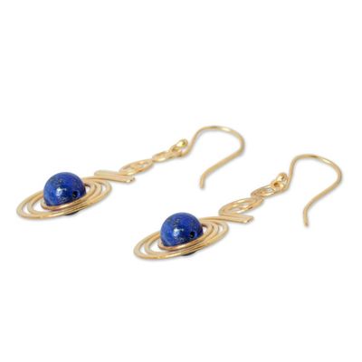 Alternate image for Hand Crafted Lapis Lazuli and 24k Gold Plated Brass Earrings Follow the Dream