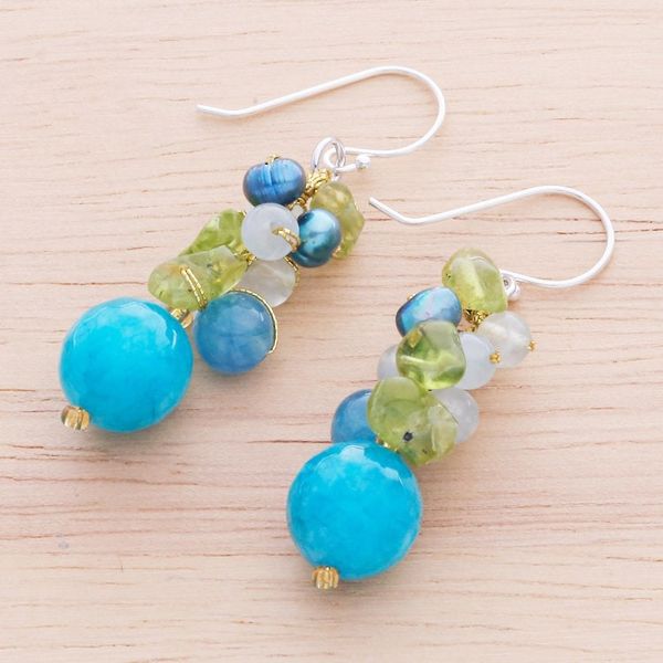 Alternate image for Peridot and Cultured Pearl Dangle Earrings Earth from Space