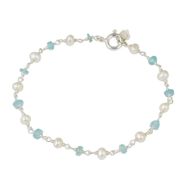 Alternate image for Handmade Apatite and Cultured Pearl Link Bracelet Morning Blue