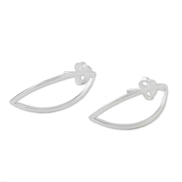 Alternate image for Thai Sterling Silver Lotus Flower Motif Drop Earrings Resplendent Lotus Petals