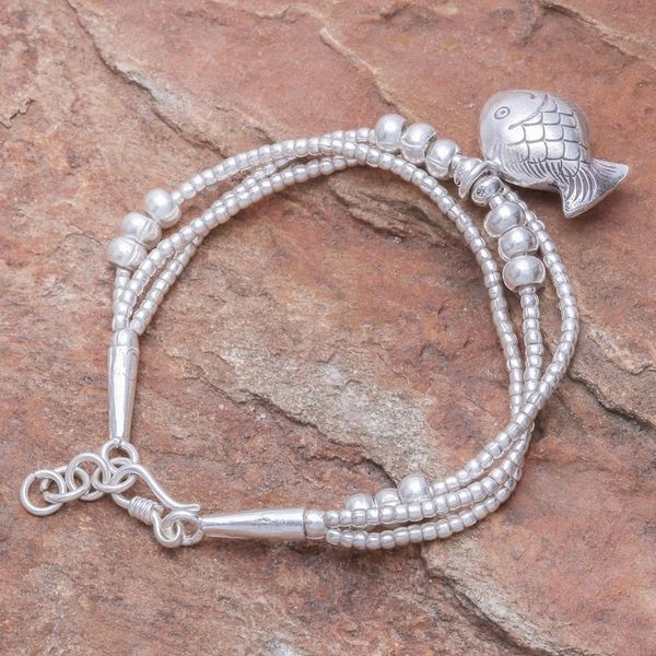 Alternate image for Thai Karen Hill Tribe Silver Goldfish Bracelet with a Bell Singing Karen Goldfish