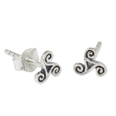 Alternate image for Celtic Inspired Artisan Crafted Silver Spiral Stud Earrings Celtic Spiral