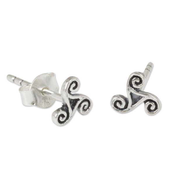 Alternate image for Celtic Inspired Artisan Crafted Silver Spiral Stud Earrings Celtic Spiral