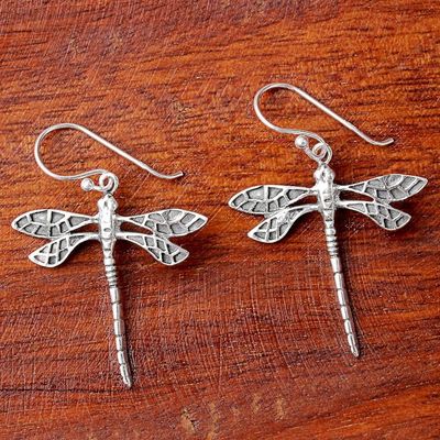 Alternate image for Dragonfly Sterling Silver Dangle Earrings from Thailand Skyward Wanderers