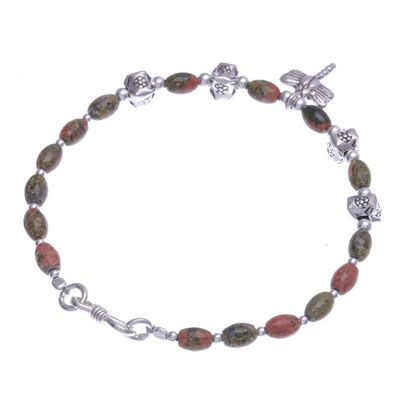 Alternate image for Dragonfly Charm 950 Silver and Unakite Bracelet Divine Dragonfly