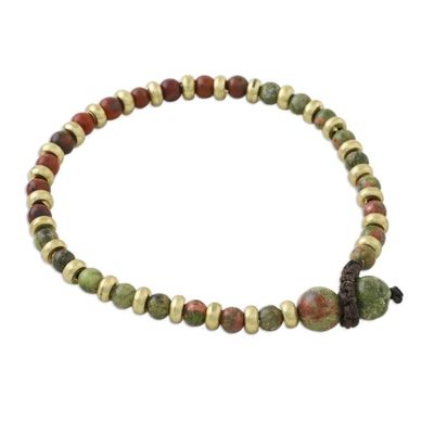Alternate image for Unakite Red Jasper Brass Beaded Adjustable Bracelet Mystic Field