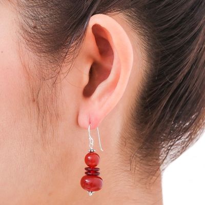 Alternate image for Carnelian Beaded Dangle Earrings from Thailand Fiery Memory