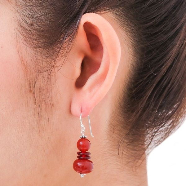Alternate image for Carnelian Beaded Dangle Earrings from Thailand Fiery Memory