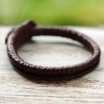 Alternate image for Artisan Crafted Leather Wristband Bracelet Rugged Chic