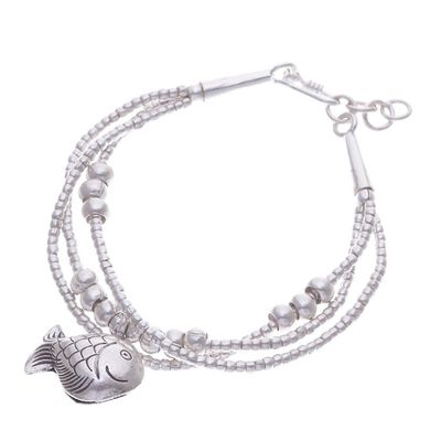 Alternate image for Thai Karen Hill Tribe Silver Goldfish Bracelet with a Bell Singing Karen Goldfish