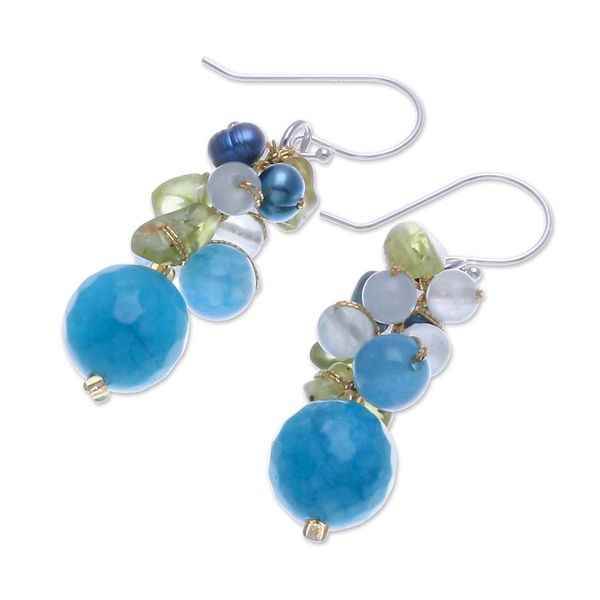 Alternate image for Peridot and Cultured Pearl Dangle Earrings Earth from Space