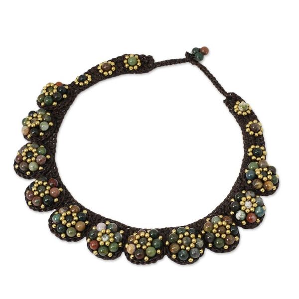 Alternate image for Agate and Brass Hand Crocheted Necklace Daisy Melody