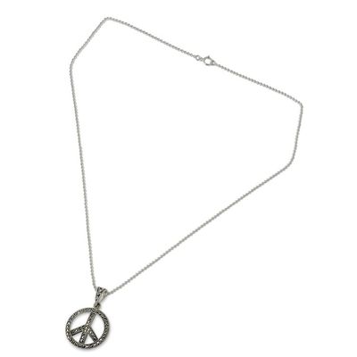 Alternate image for Sterling Silver 925 and Marcasite Peace Sign Necklace The Peace Sign
