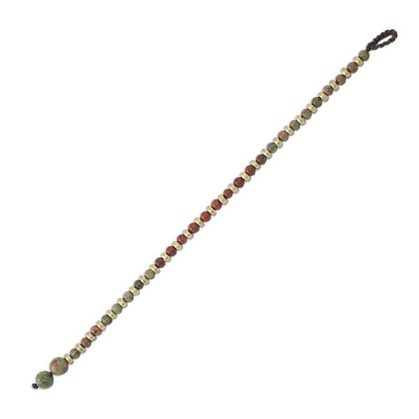 Alternate image for Unakite Red Jasper Brass Beaded Adjustable Bracelet Mystic Field